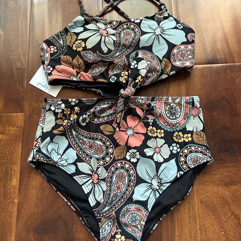 O'Neill Mod Boho Knot Front One Piece Swimsuit - Black and Pink
